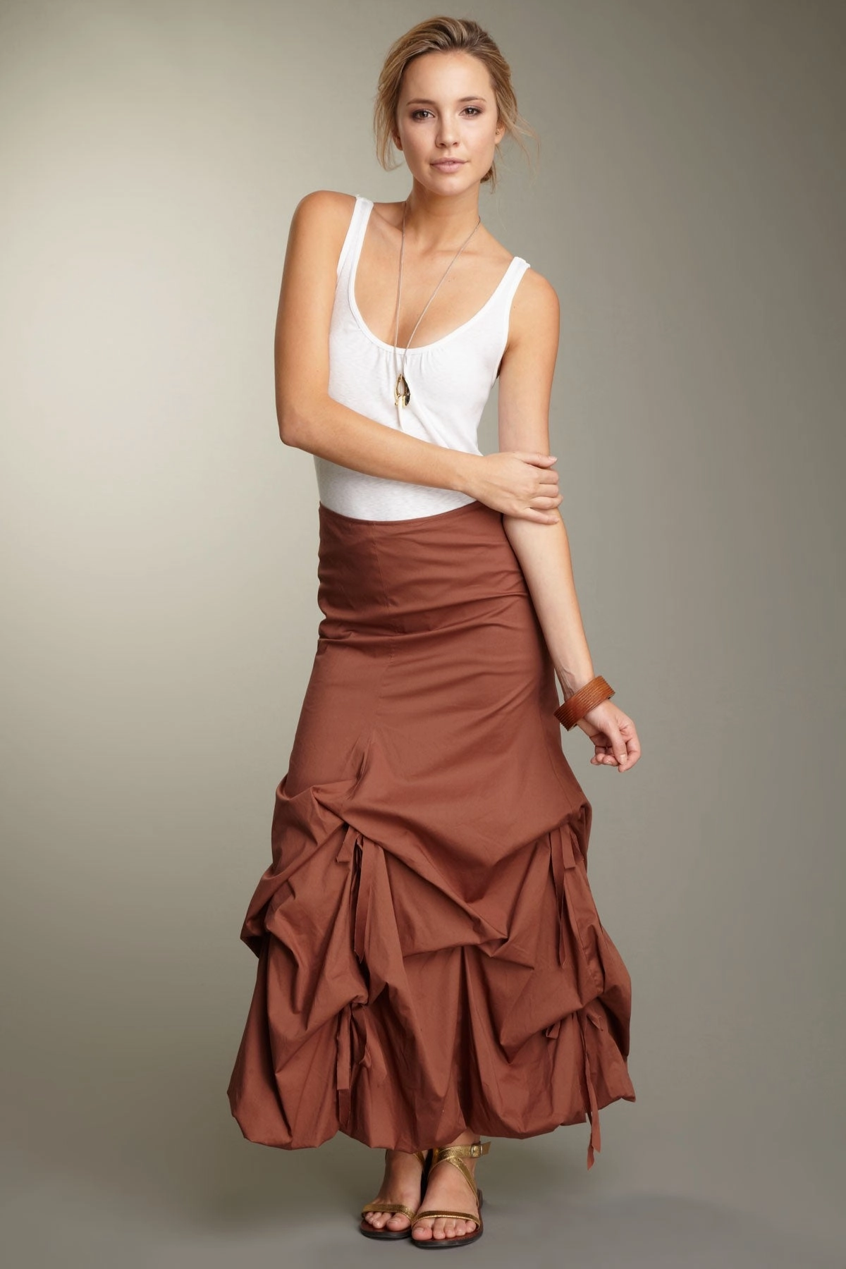 Easy Vibe Stretch Poplin Balloon Skirt - Brown