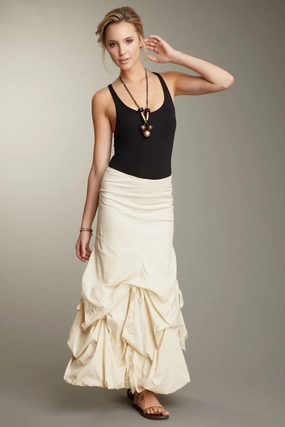 Layered Look Stretch Poplin Balloon Skirt - Oat