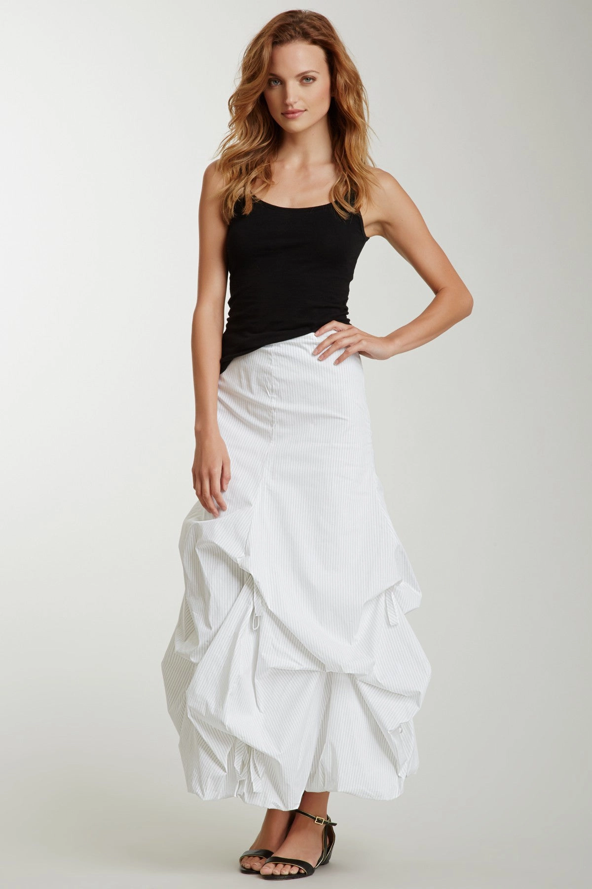 Blogger Favorite Stretch Poplin Balloon Skirt - White Pinstripe