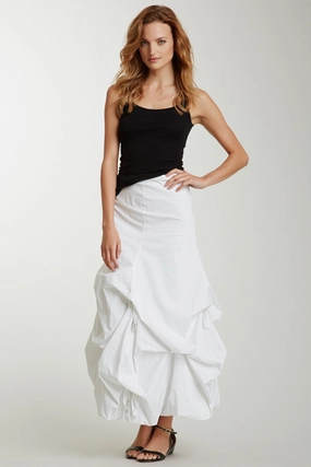 Stretch Poplin Balloon Skirt - White Pinstripe Odor control Smart Design