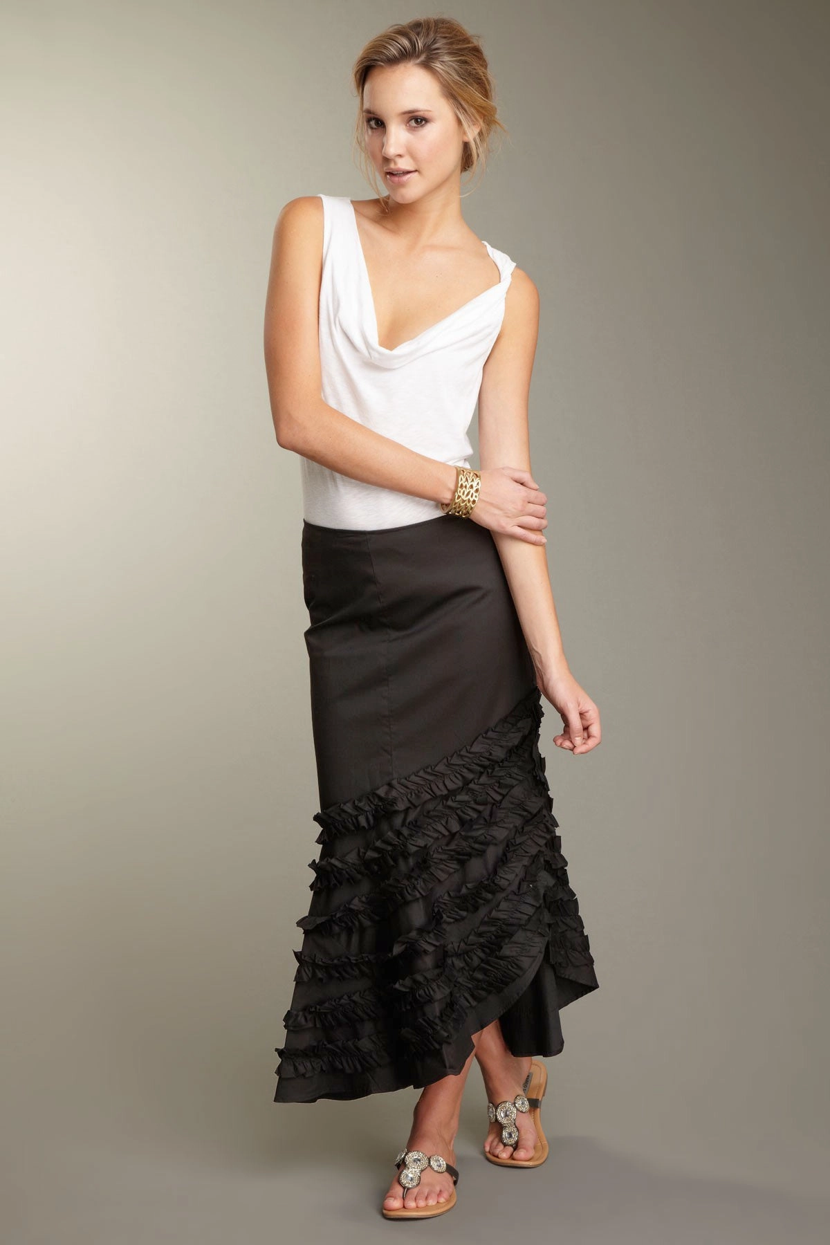 Cultural Heritage Outfit Flow Stretch Poplin Flamenco Skirt - Black