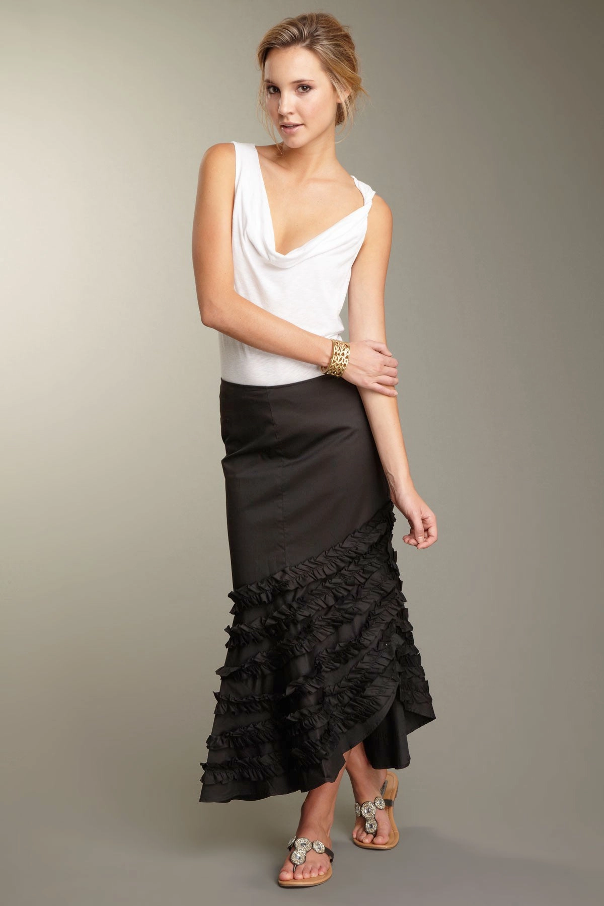 Stretch Poplin Flamenco Skirt - Black Relaxed Vibe