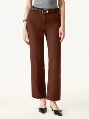 Zero Waste Manufacturing Clean Lines Stretch Wool Mid Rise Slim Straight Trousers with Pockets