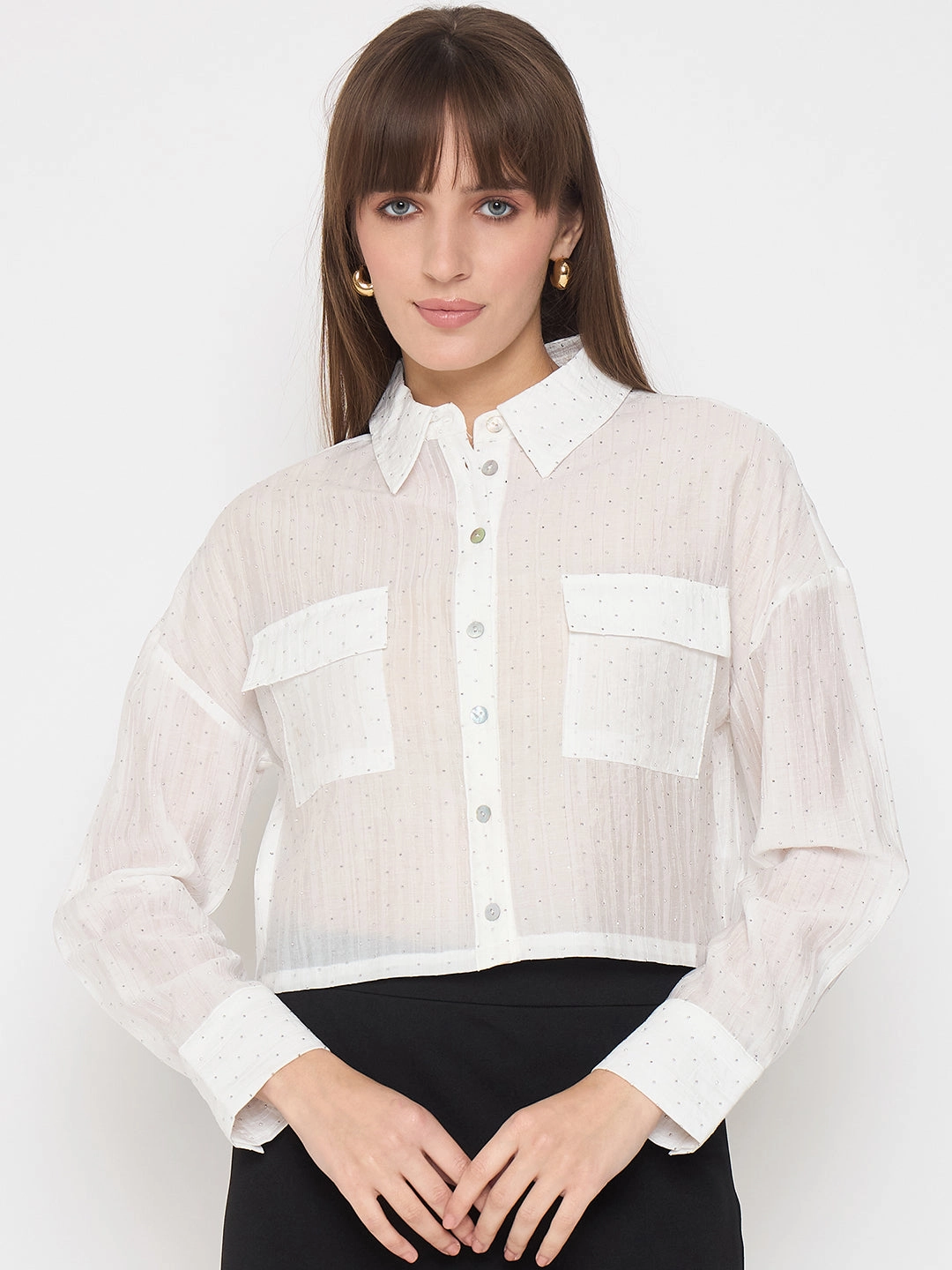 Madame D-Ring Straps Shimmer Detail White Shirt Classic Wardrobe