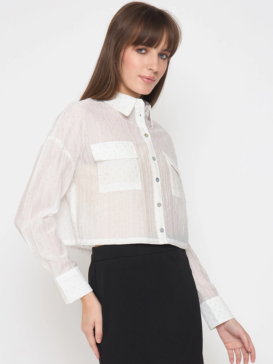 Madame D-Ring Straps Shimmer Detail White Shirt Simple Style Contemporary Look