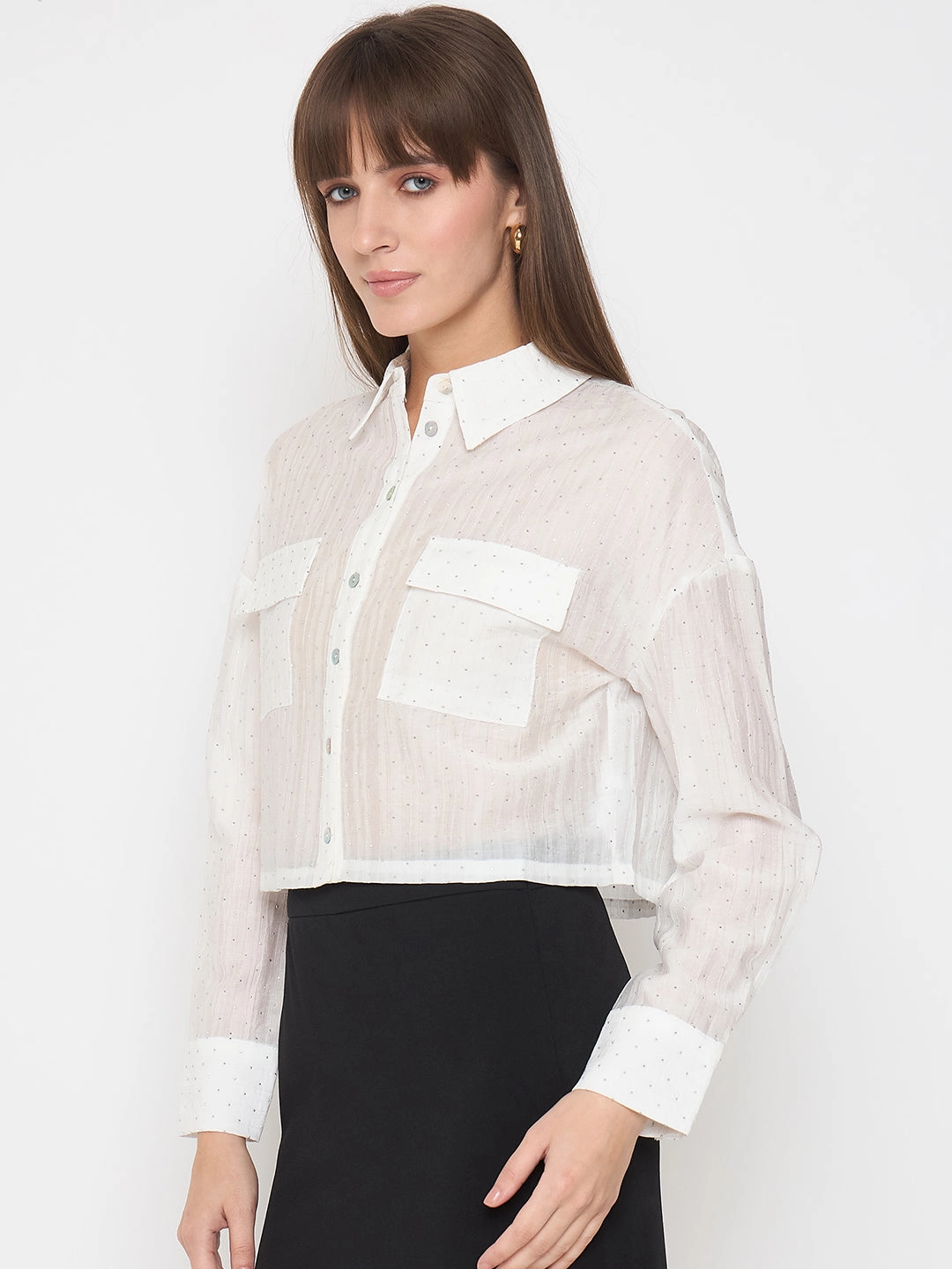 Reinforced Side Vents Madame D-Ring Straps Shimmer Detail White Shirt