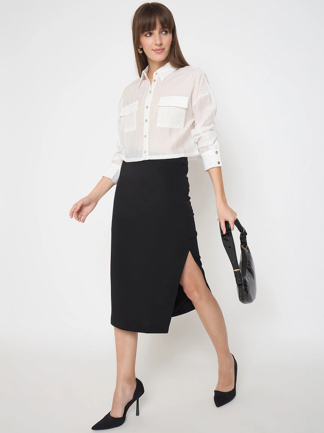Structured Shoulder Support Madame D-Ring Straps Shimmer Detail White Shirt