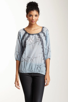Cotton Silk Lacy Blousson Top - Blue Star Durable Double Stitching CompressionFit