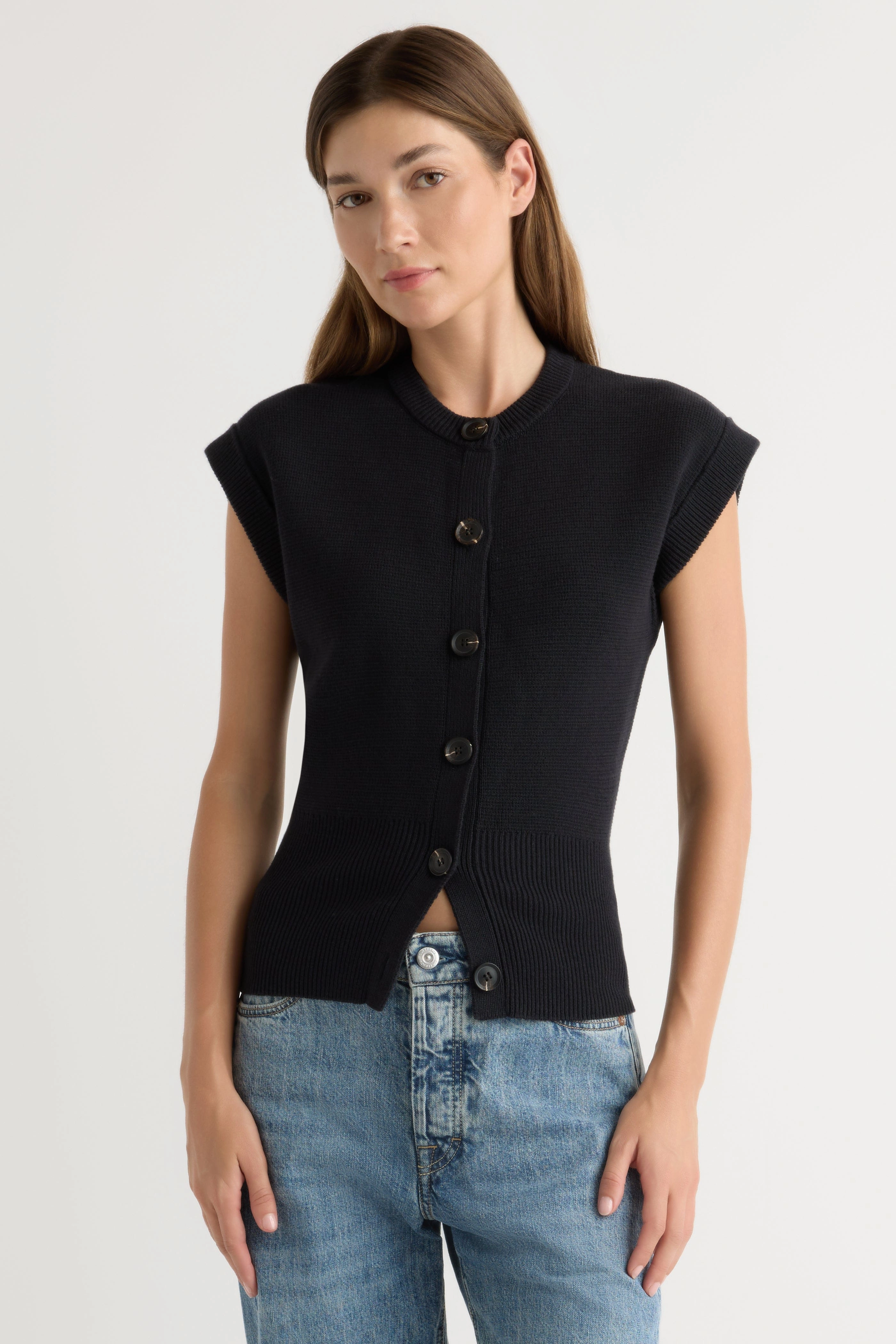 Reflective Logo Detail Solea Button Knit Vest
