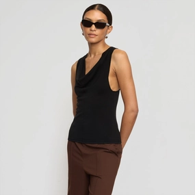 Comfortable Layer Elasticized Waistband Valerie Cowl-Neck Racerback Knit Top