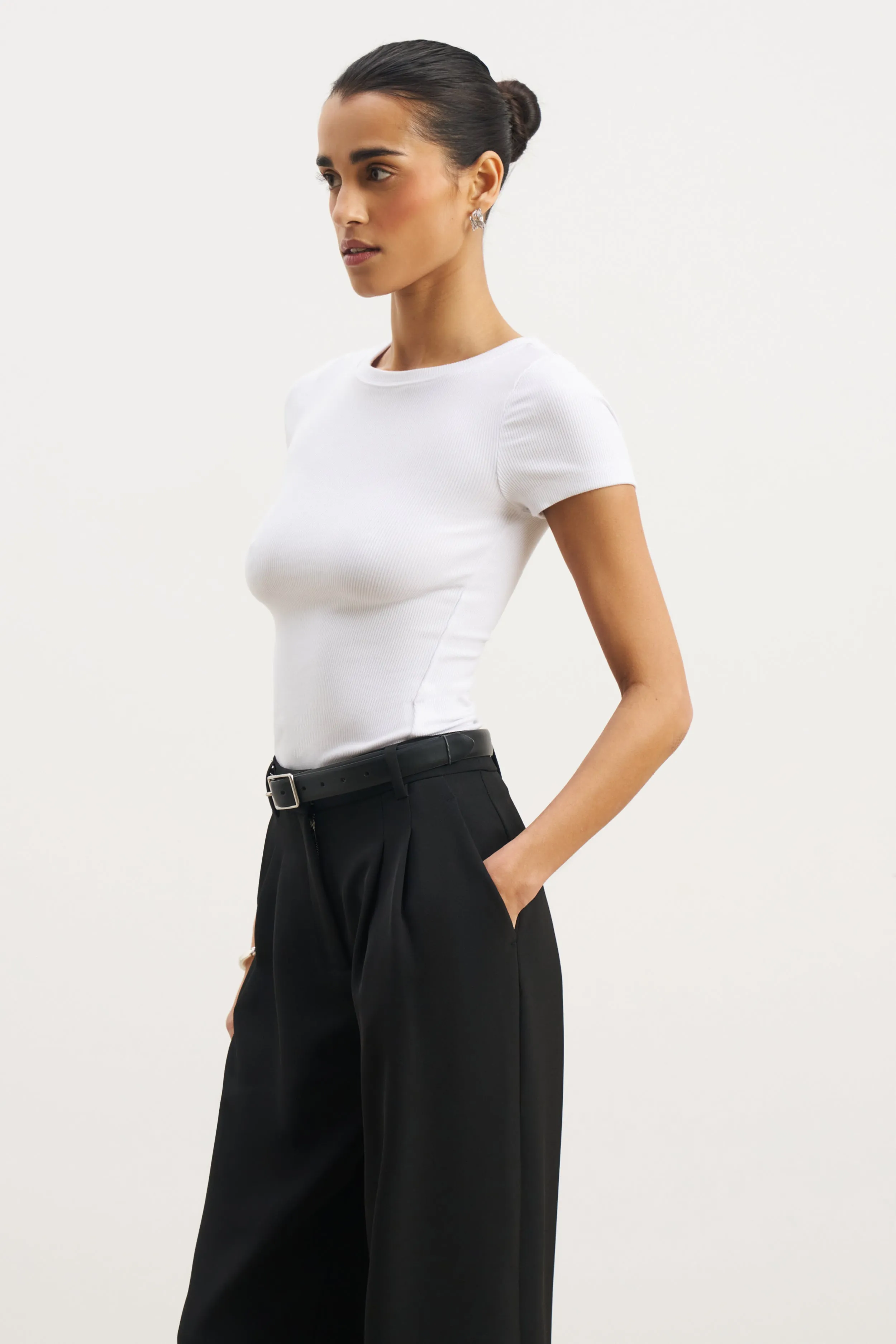 BioBased Fiber Abrasion Resistant Surface Soft Ribbed T Shirt - White