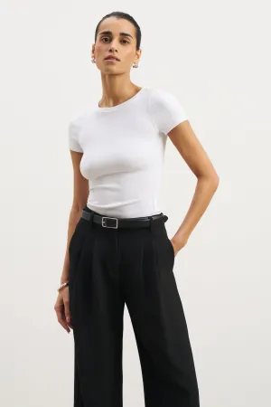 Self Fabric Tie Soft Ribbed T Shirt - White