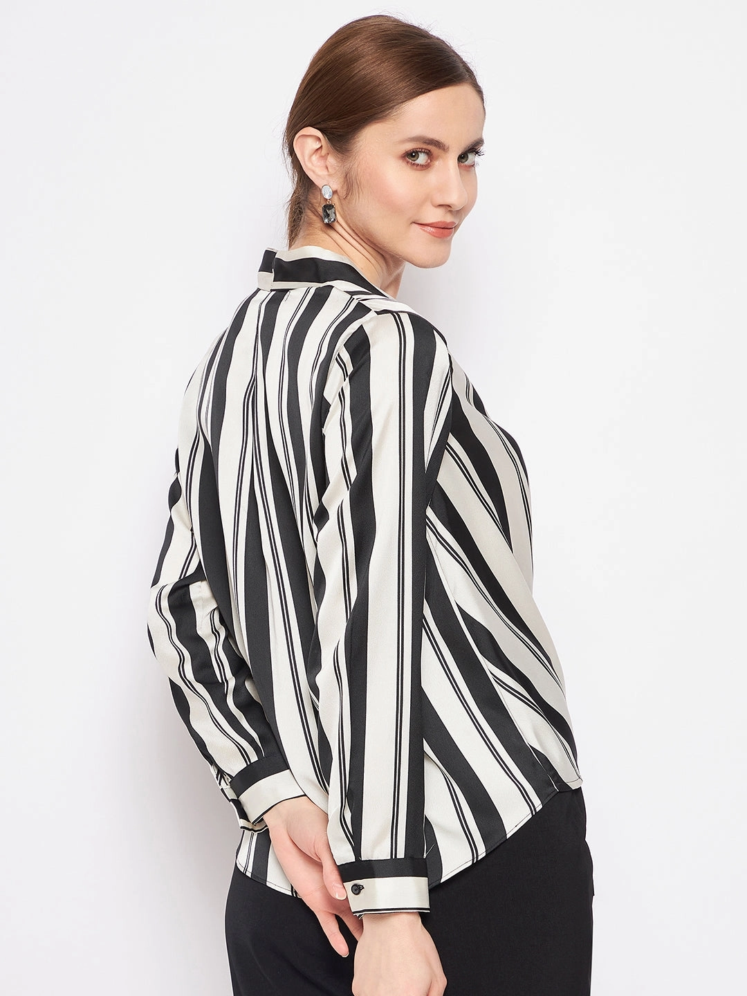 Casual Fit Madame Striped Black Shirt