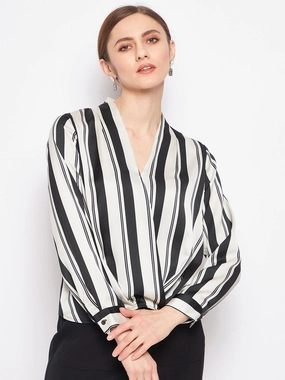 Madame Striped Black Shirt HighDensity Knit HeavyweightThermal