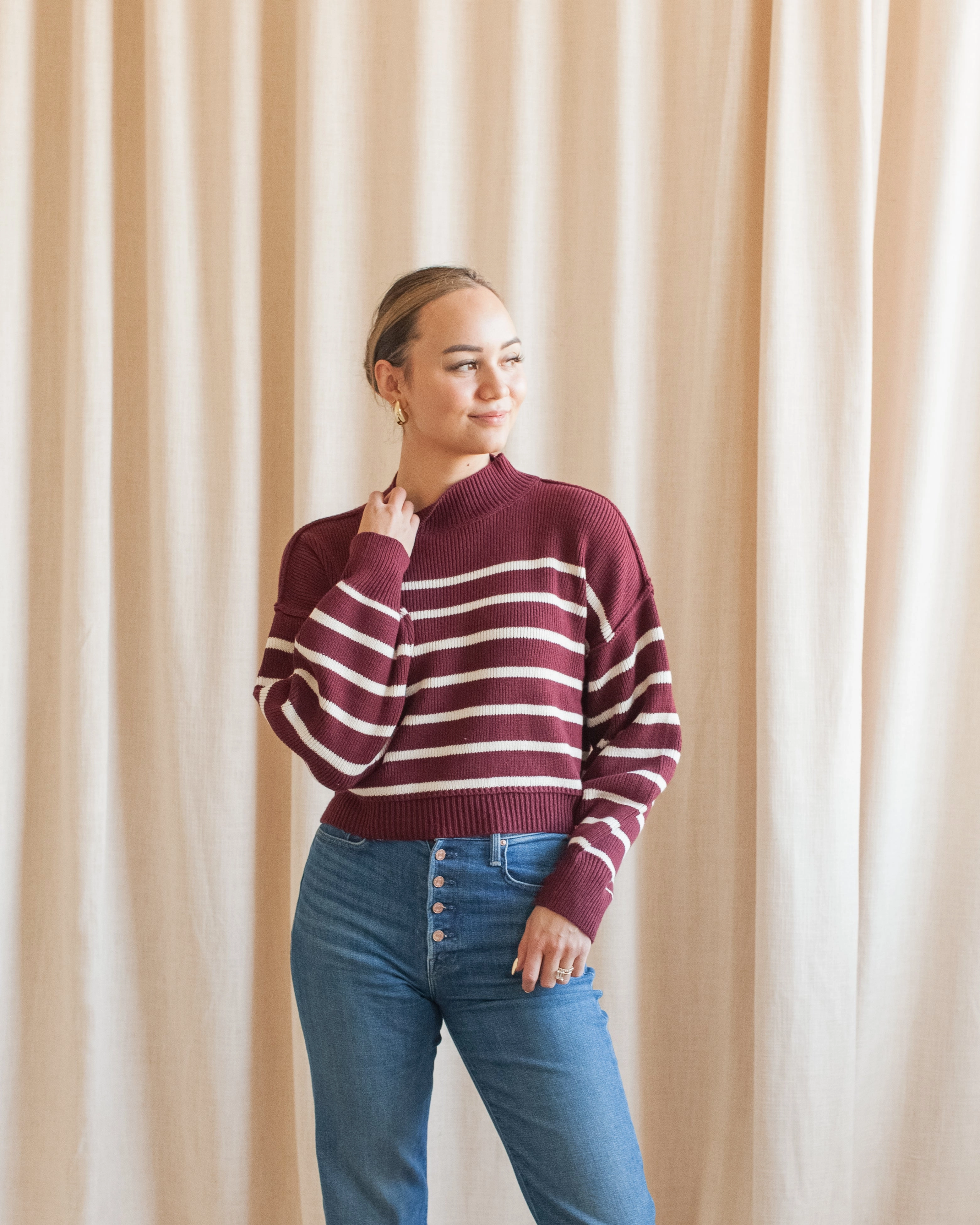 luxe feel Julian Stripe Sweater - Oxblood