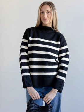Stripe Turtle Neck Sweater Effortless Look Low Impact Manufacturing
