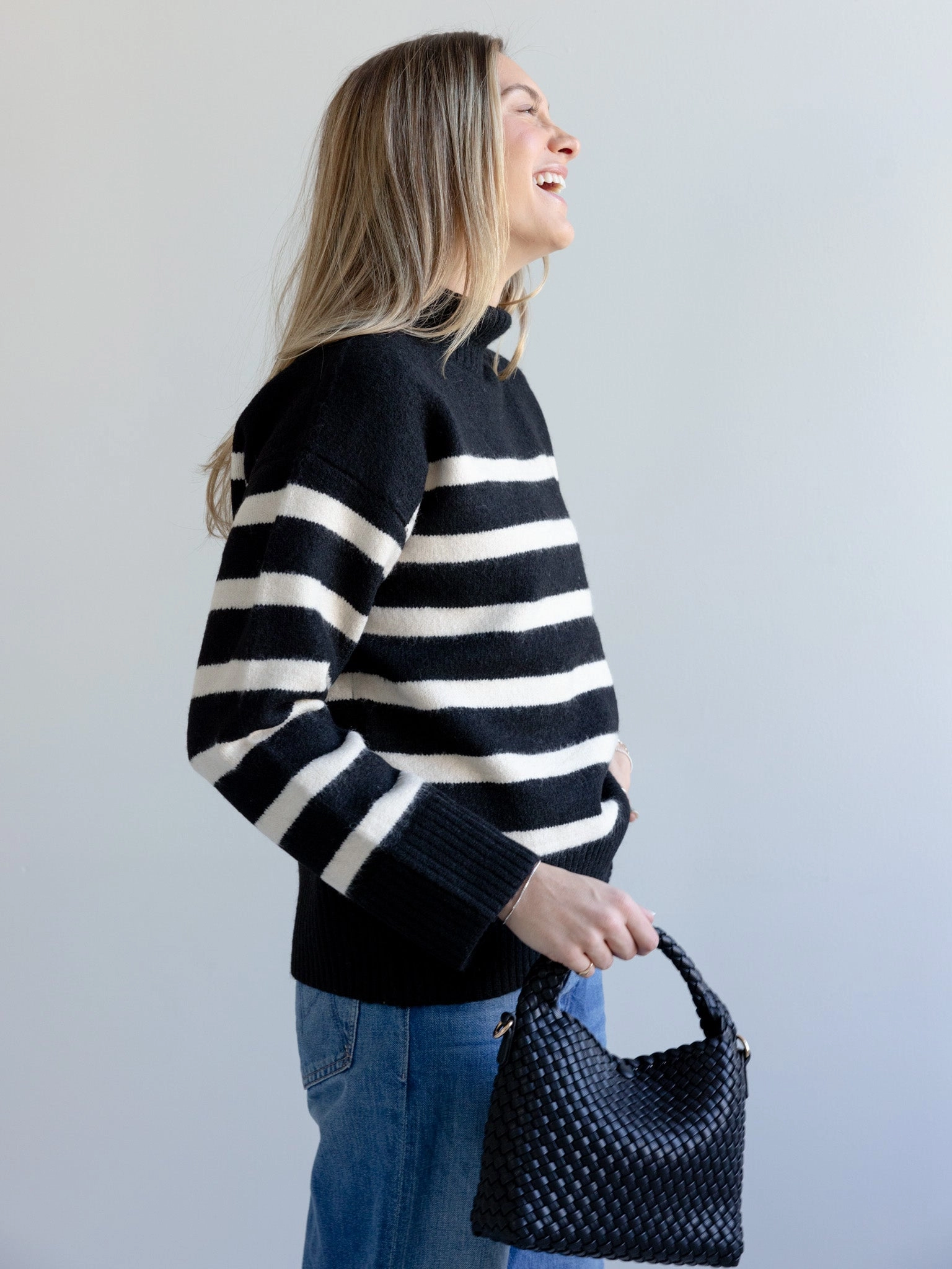 Stripe Turtle Neck Sweater Relaxed Style