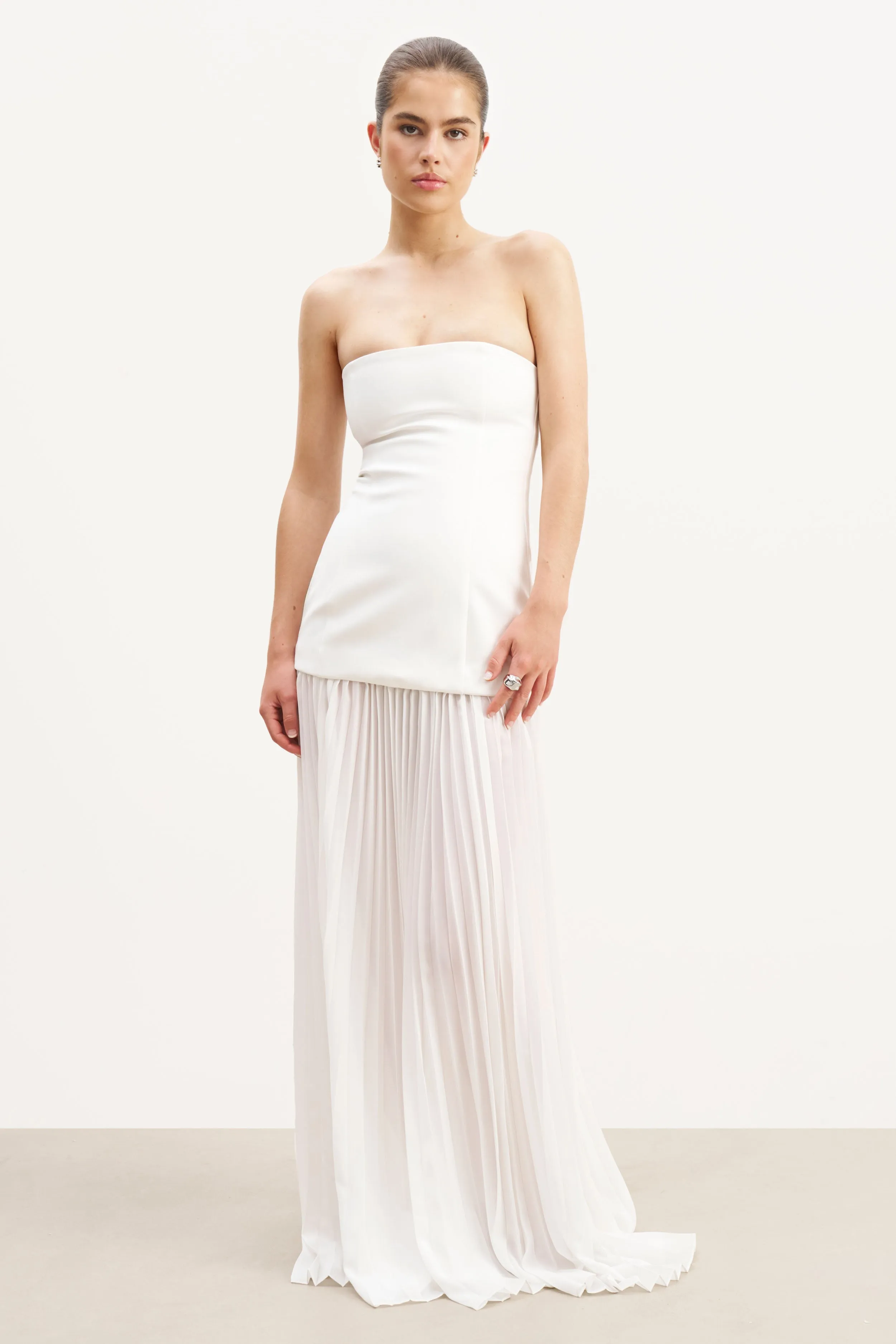 Japan Line Stylish Look Structured Bodice Gown - White