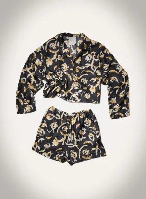 Casual Layer surfing gear Vally - Cropped Silk Twill Shirt - Black Floral
