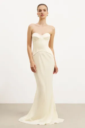 Satin Corset Gown with Sweetheart Neckline - Buttermilk Korean Trend