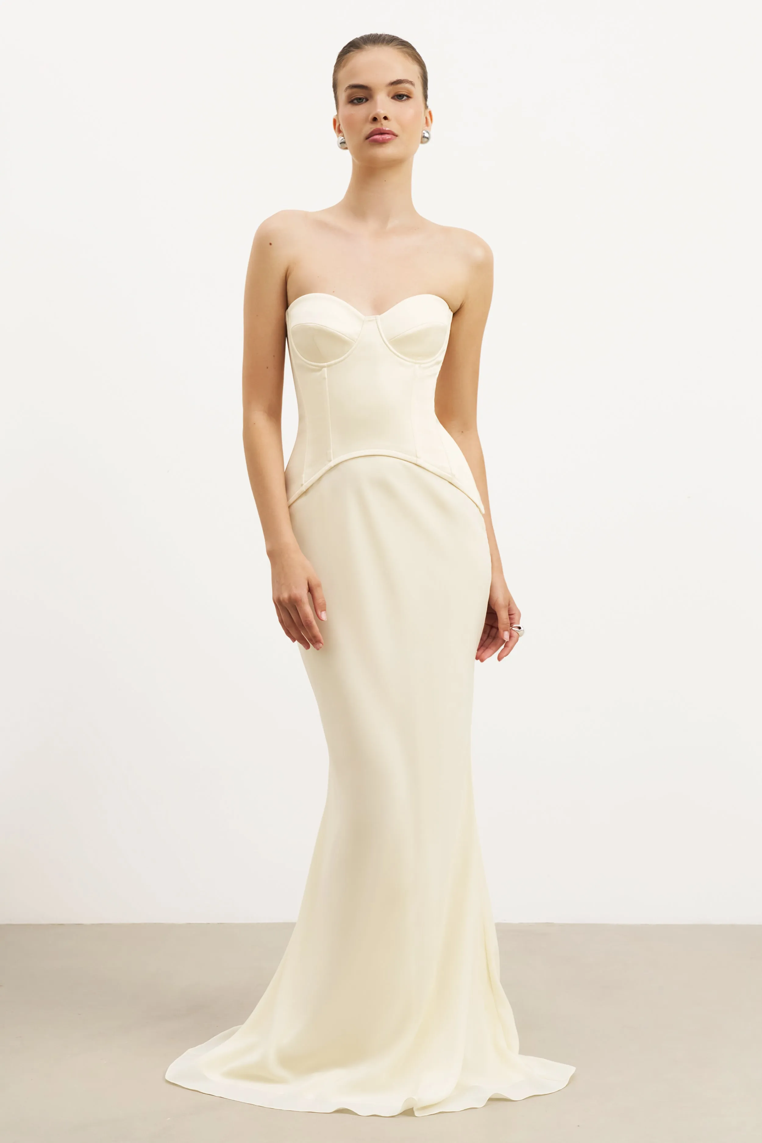 Satin Corset Gown with Sweetheart Neckline - Buttermilk Korean Trend