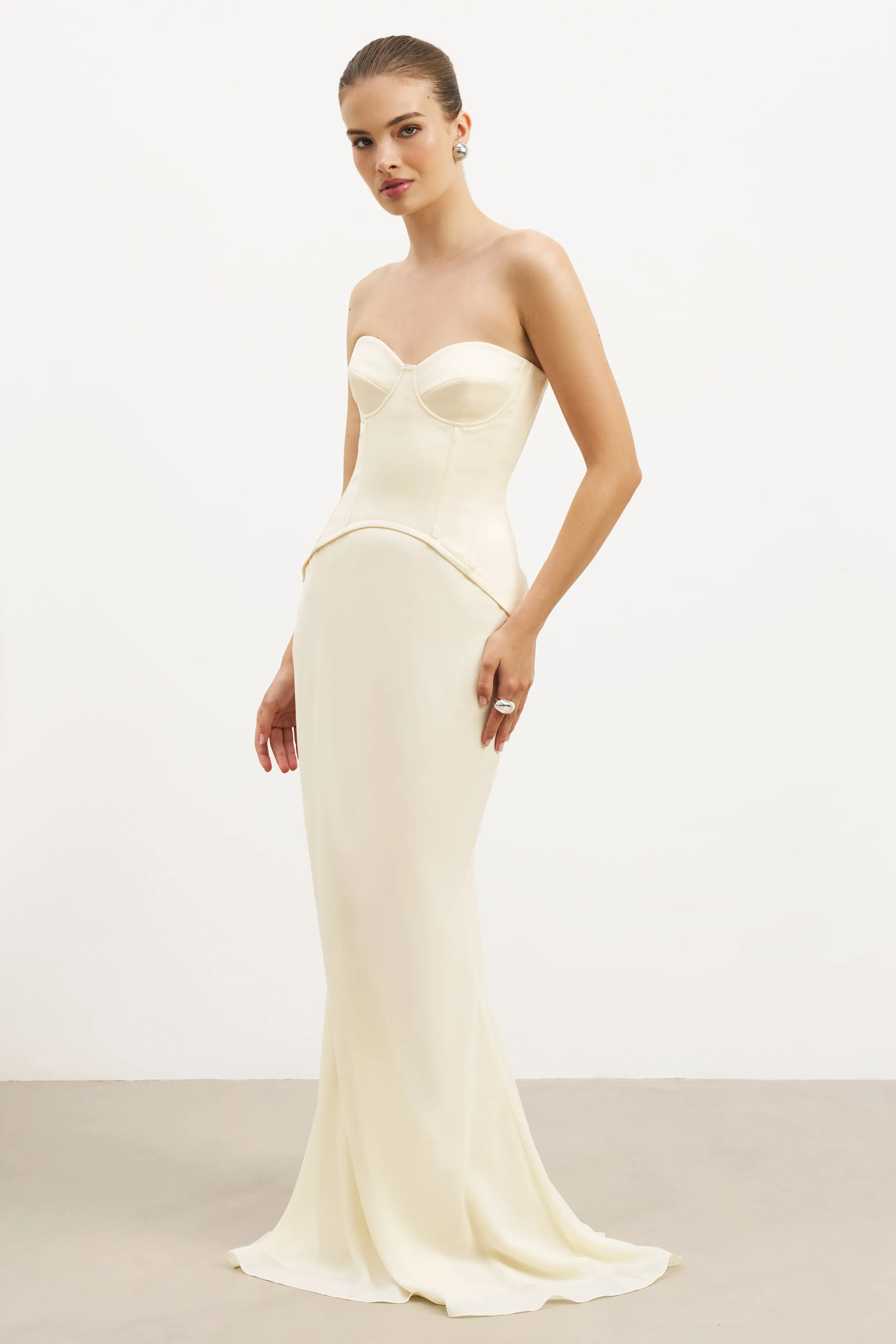 Satin Corset Gown with Sweetheart Neckline - Buttermilk Guest Shine