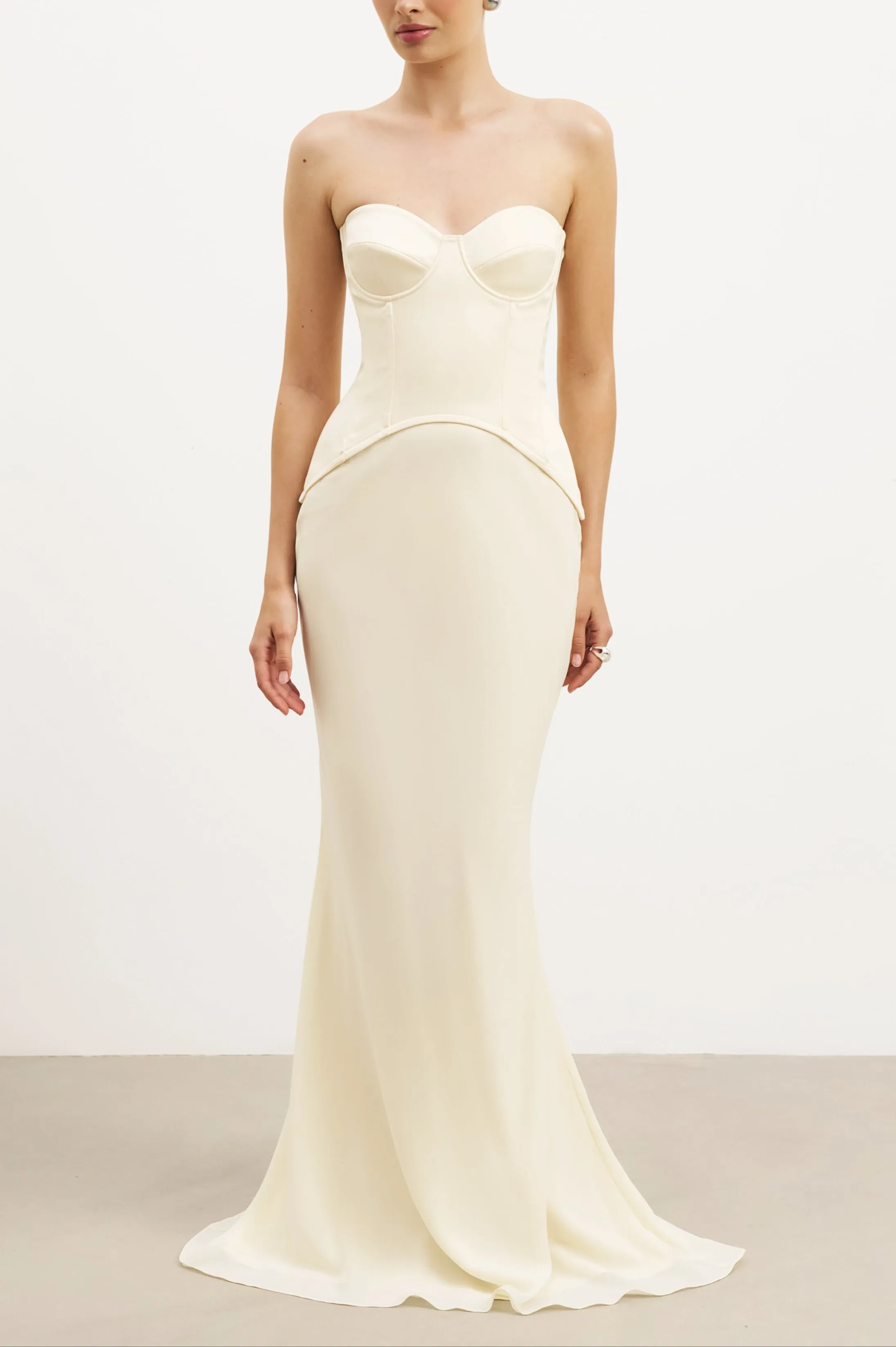 Satin Corset Gown with Sweetheart Neckline - Buttermilk Pure Tone