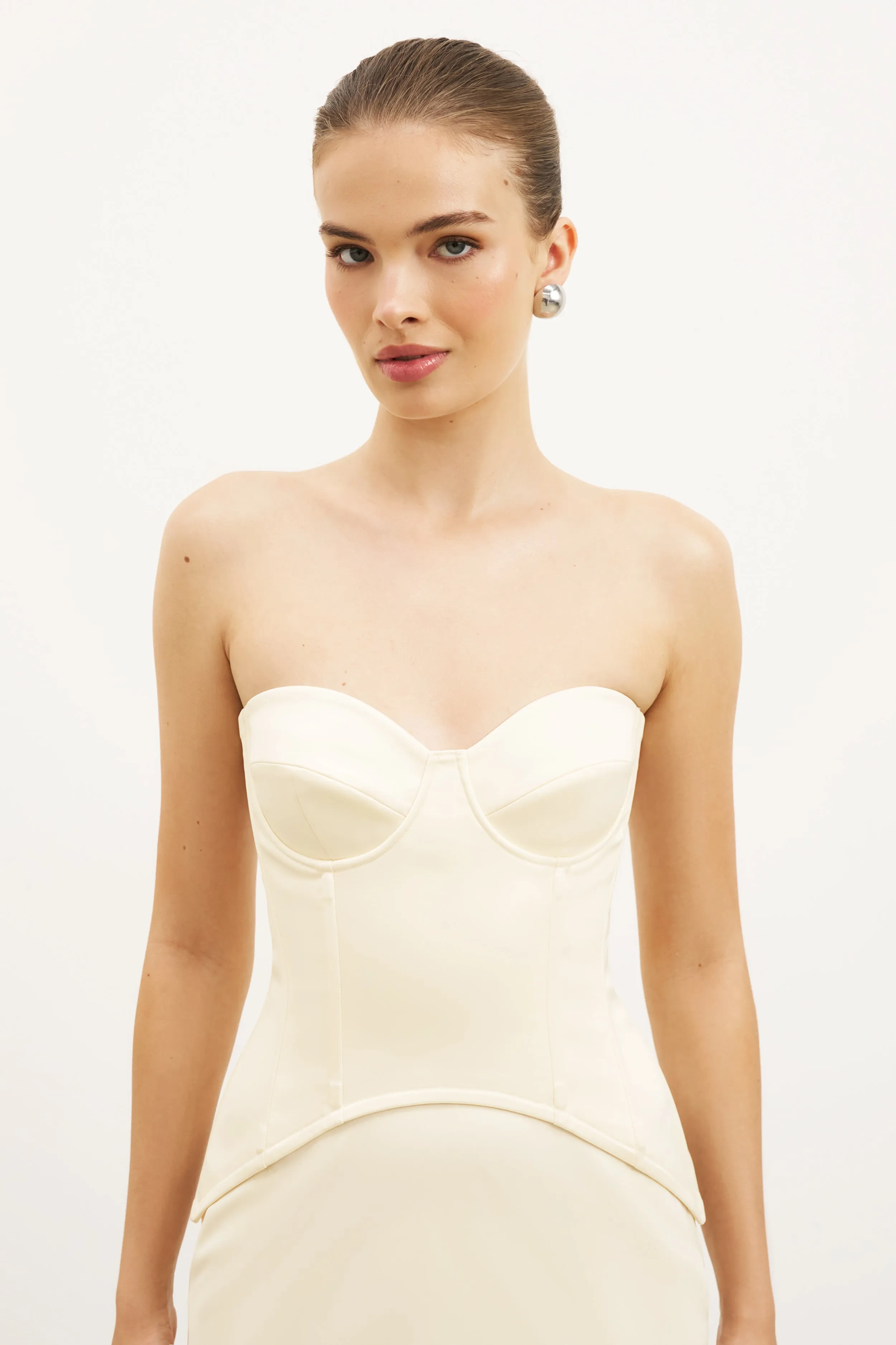 Satin Corset Gown with Sweetheart Neckline - Buttermilk Urban Edge