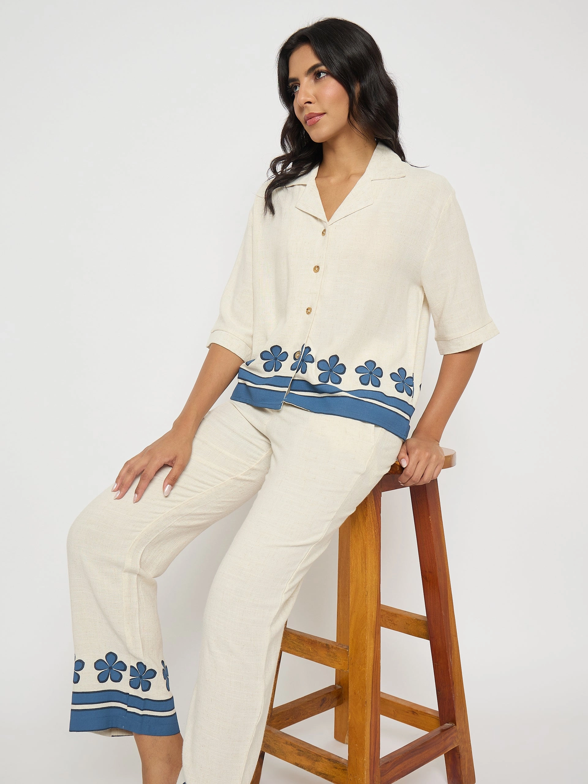 Madame Contrast Detailing Rayon Blend Beige Co-ord Set Chic Rhythm Daily Silhouette
