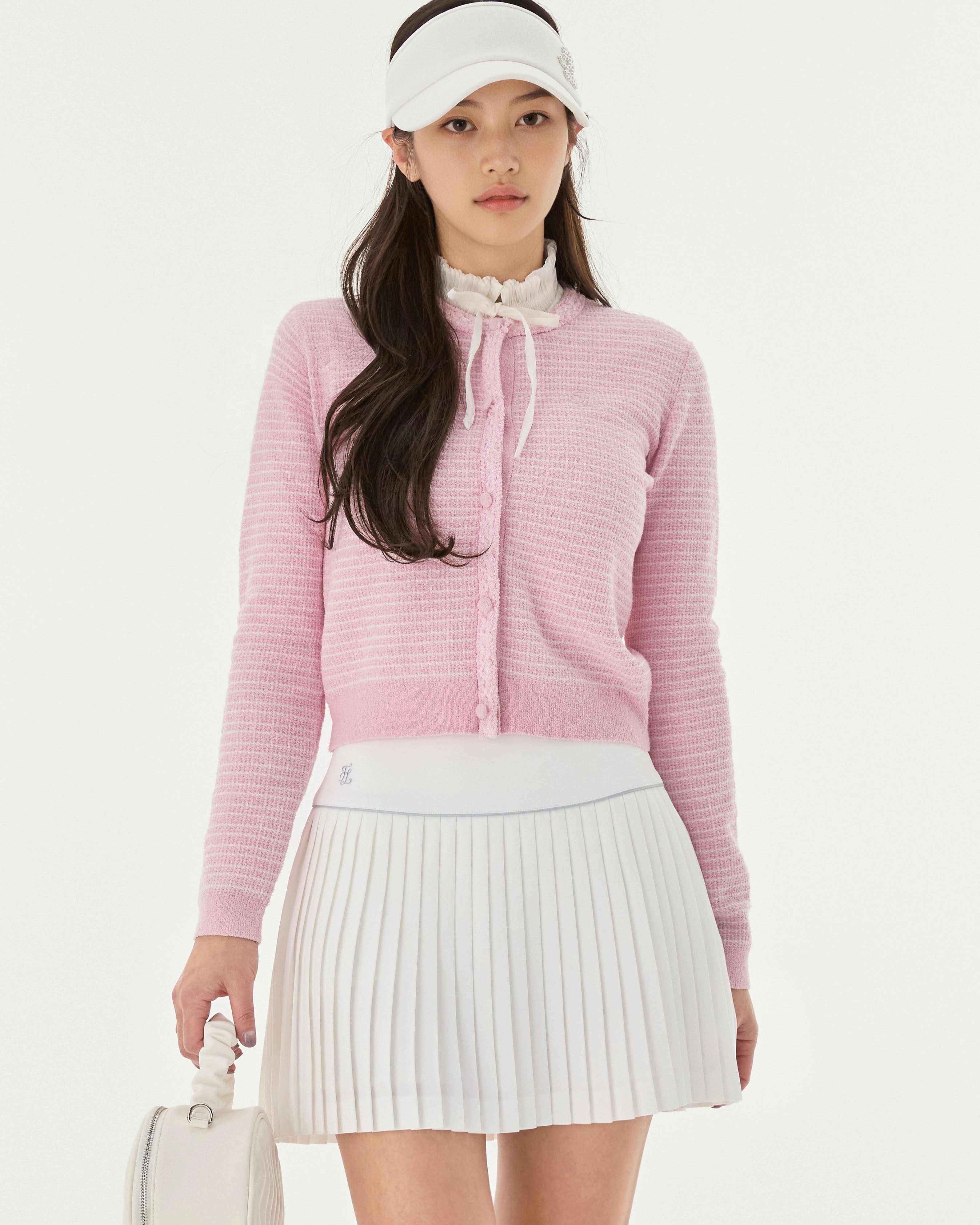Minimalist Collar Twinkle Glitter cardigan - Pink