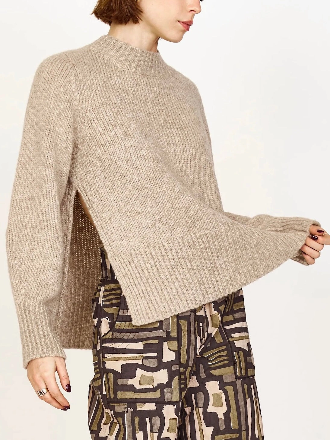 Zero Waste Production Seasonless Style Mirth Aspen Open Side Pullover in Camel