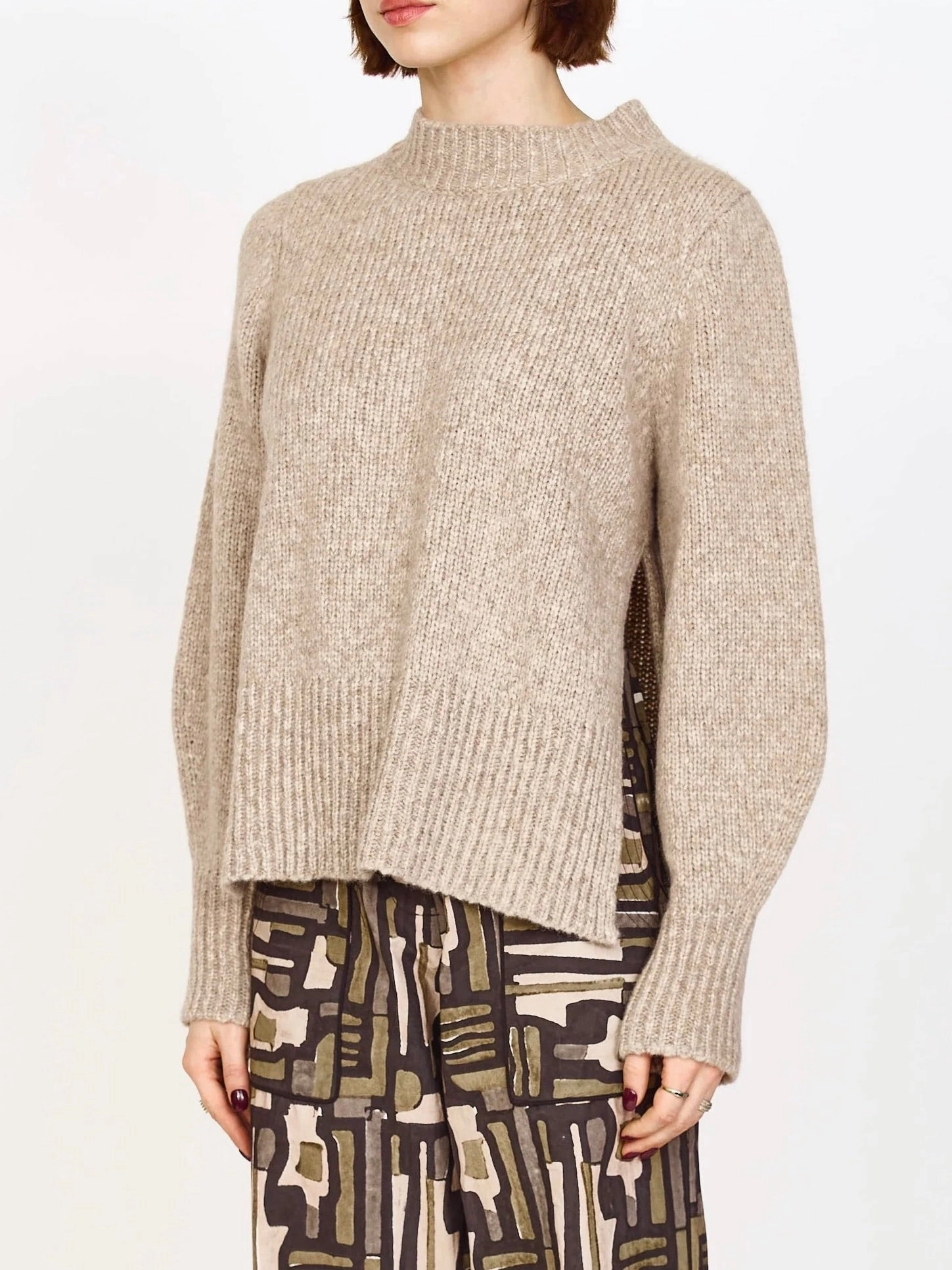Anti Static Technology Unstructured Fit Mirth Aspen Open Side Pullover in Camel