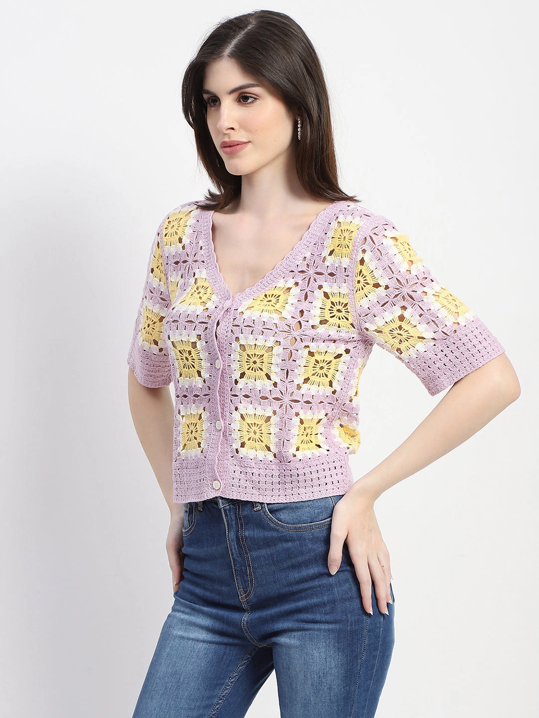 Madame Mauve Cotton Crochet Top Moisture Wicking Fabric