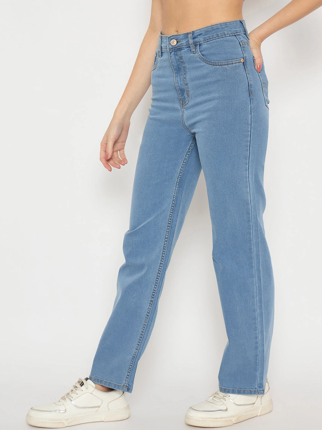Affordable Neutral Holiday Vibes Sporty Comfort Madame Light Blue Straight Fit Denim Jeans