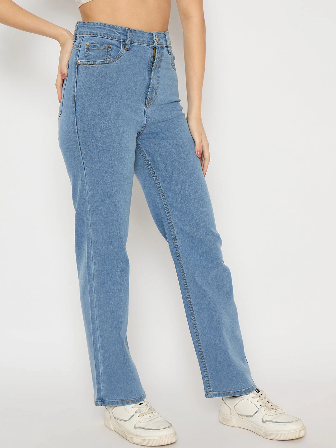 Madame Light Blue Straight Fit Denim Jeans UltraSoft Lining Trend Setter Road Trip Casual