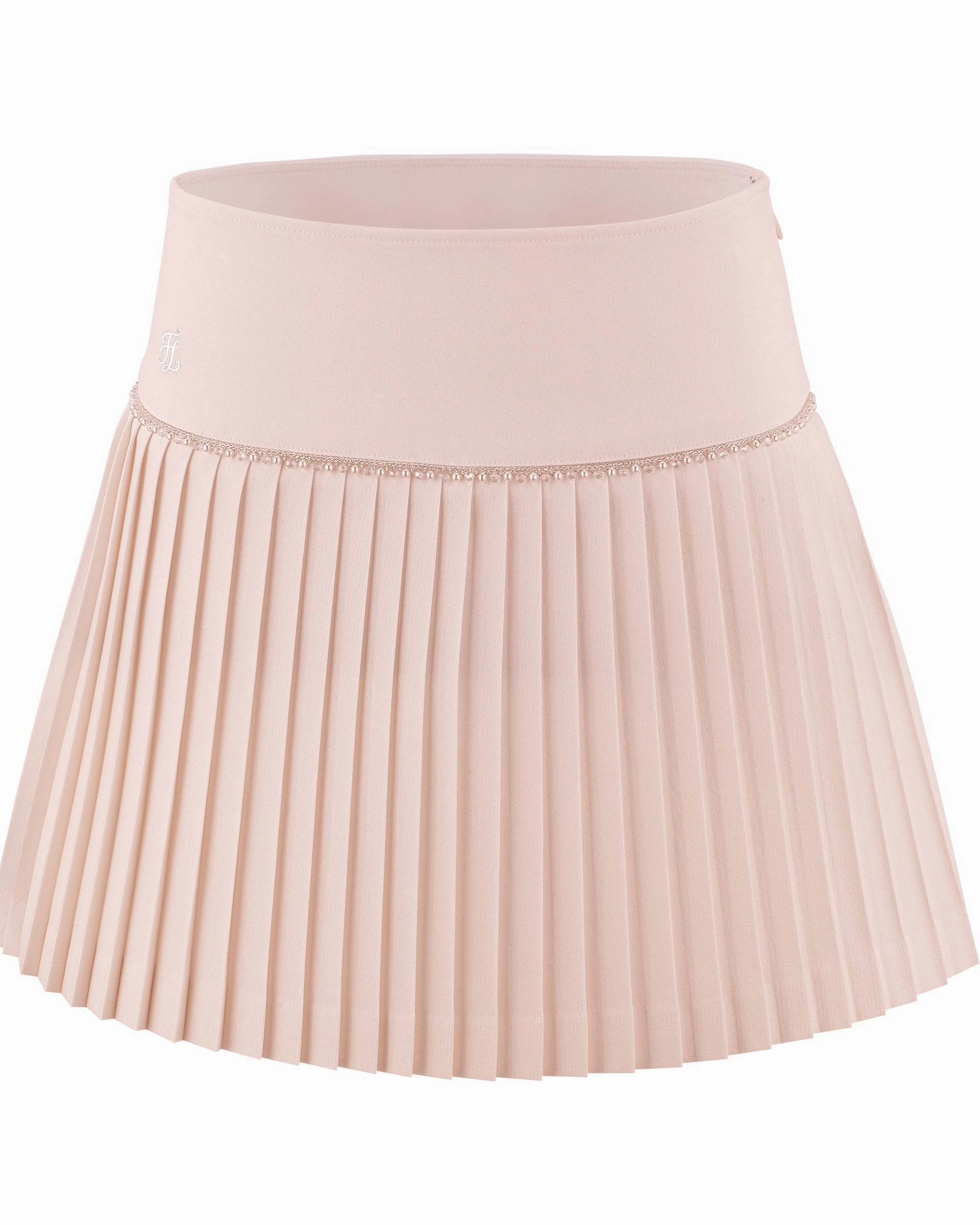Diagonal Slit Side Pockets [FL Signature] Pearl & Bead Flare Pleated Skirt - Pink