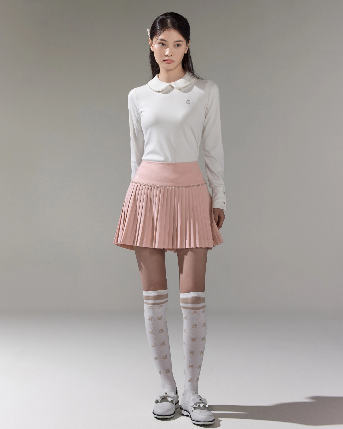 Matching Belt [FL Signature] Pearl & Bead Flare Pleated Skirt - Pink