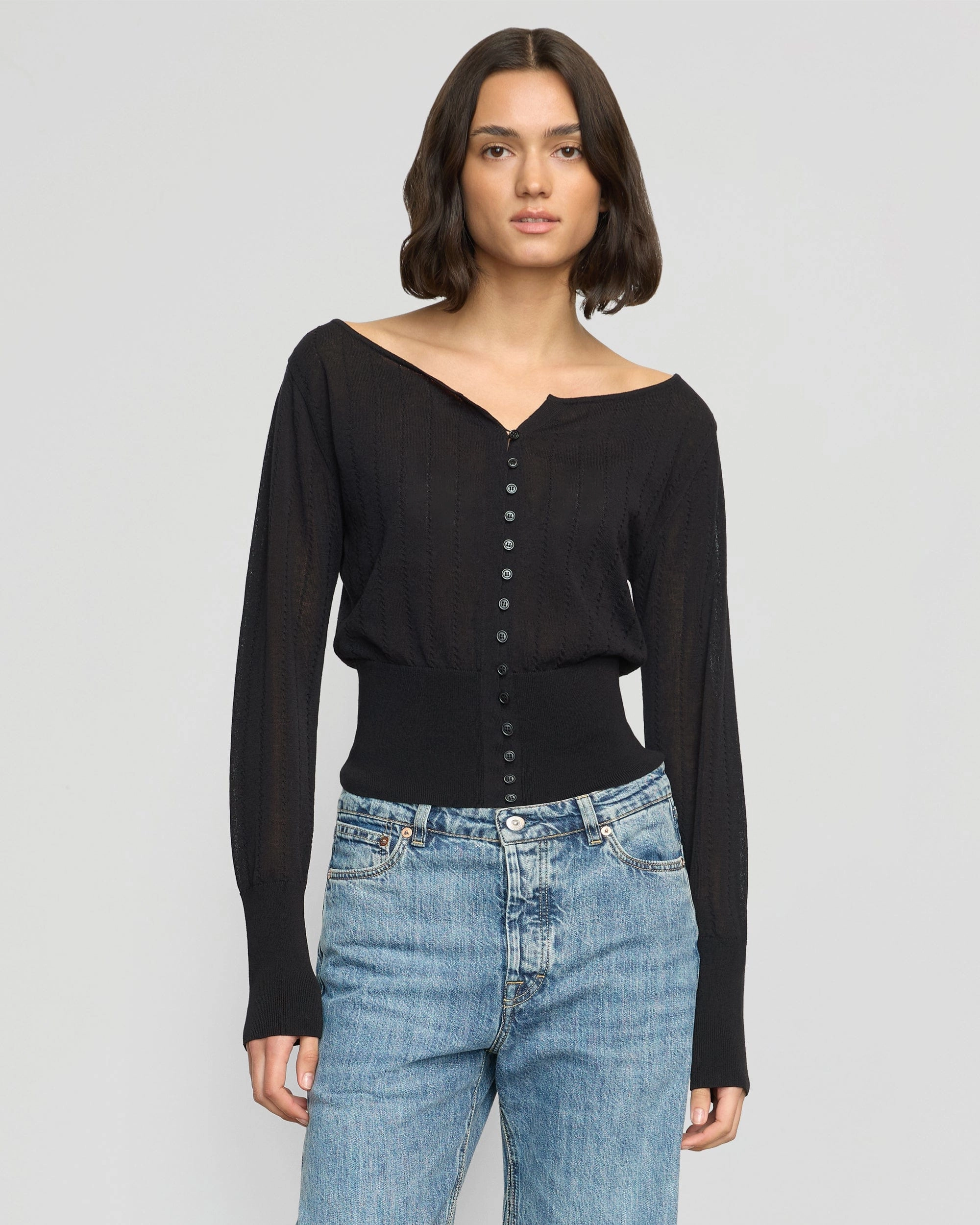 Chava Semi-Sheer Button Knit Top SeamlessDesign