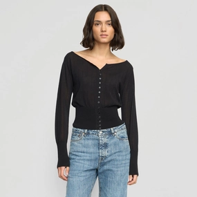 Chava Semi-Sheer Button Knit Top AbrasionResistant