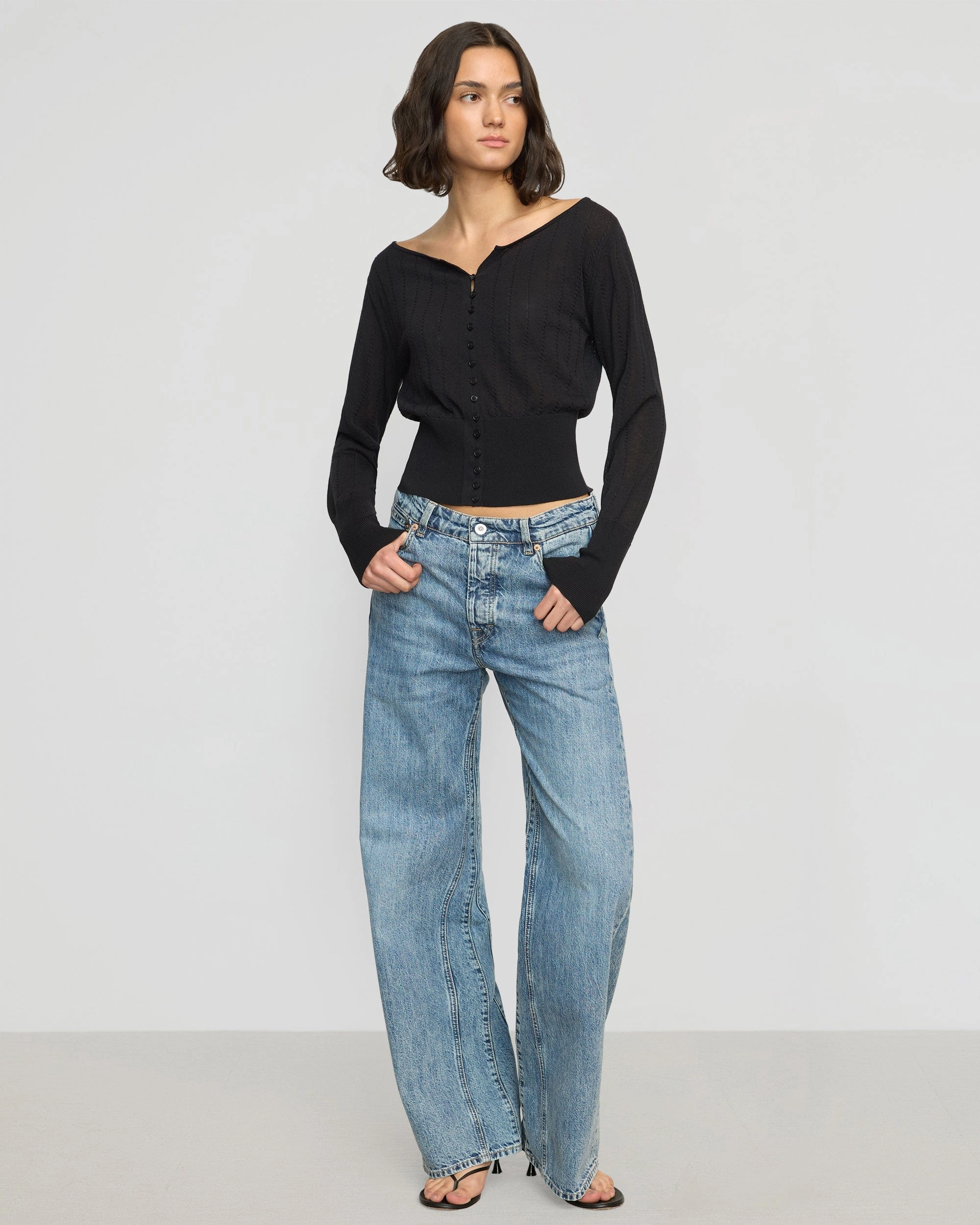 Brushed Inner Layer Chava Semi-Sheer Button Knit Top