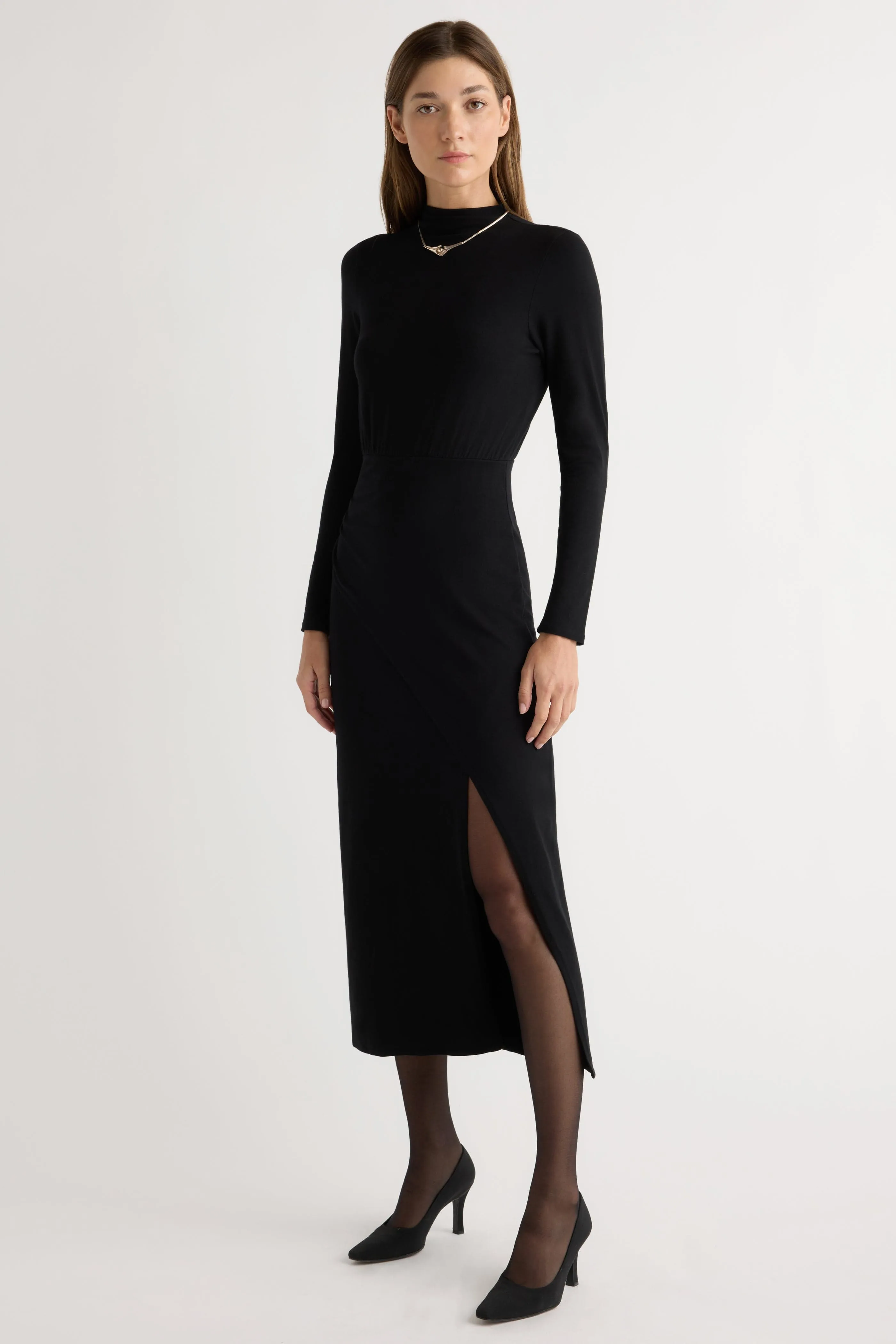 Morning Wear Suki Mock-Neck Side-Slit Dress
