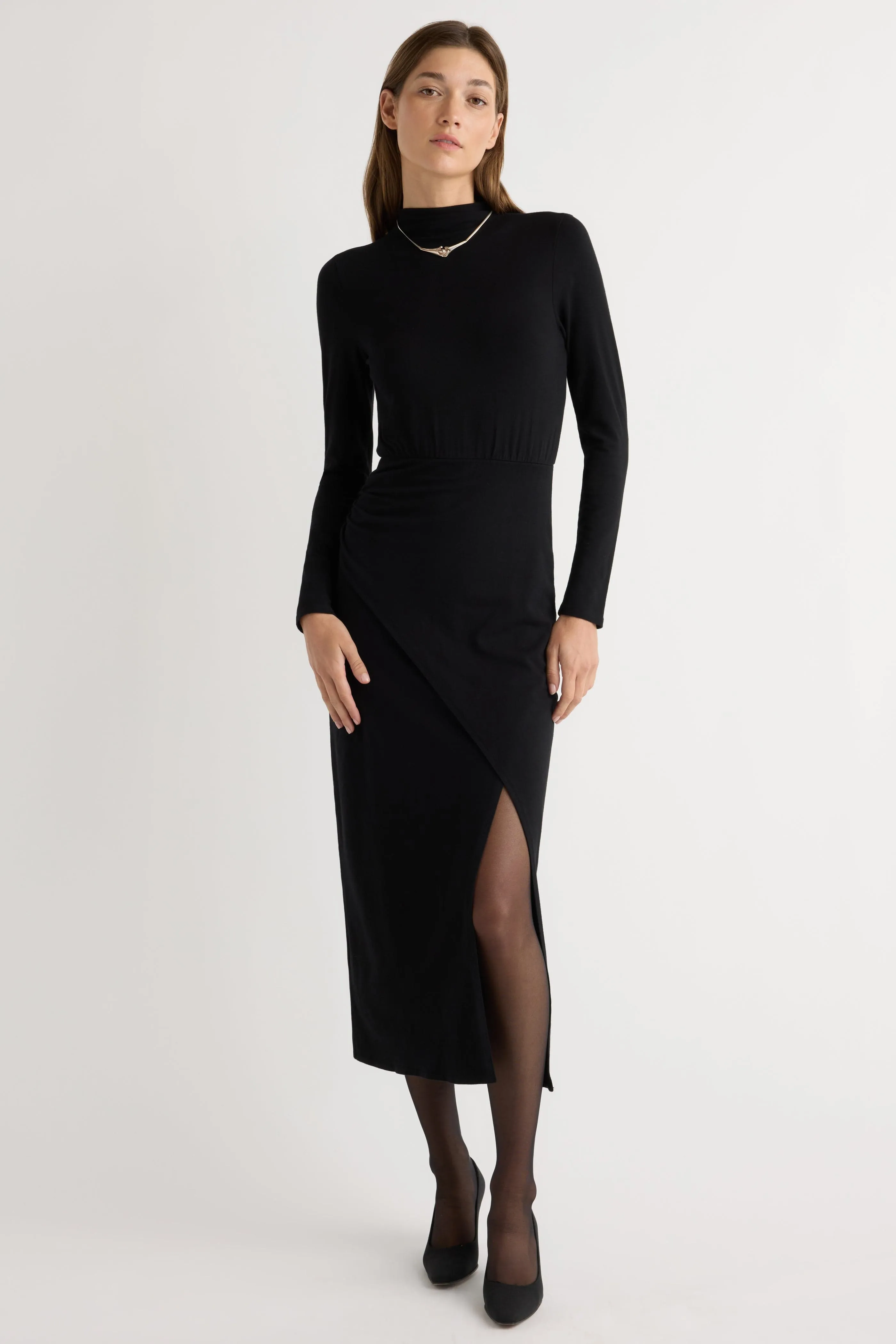 Urban Feel Office Tone Suki Mock-Neck Side-Slit Dress