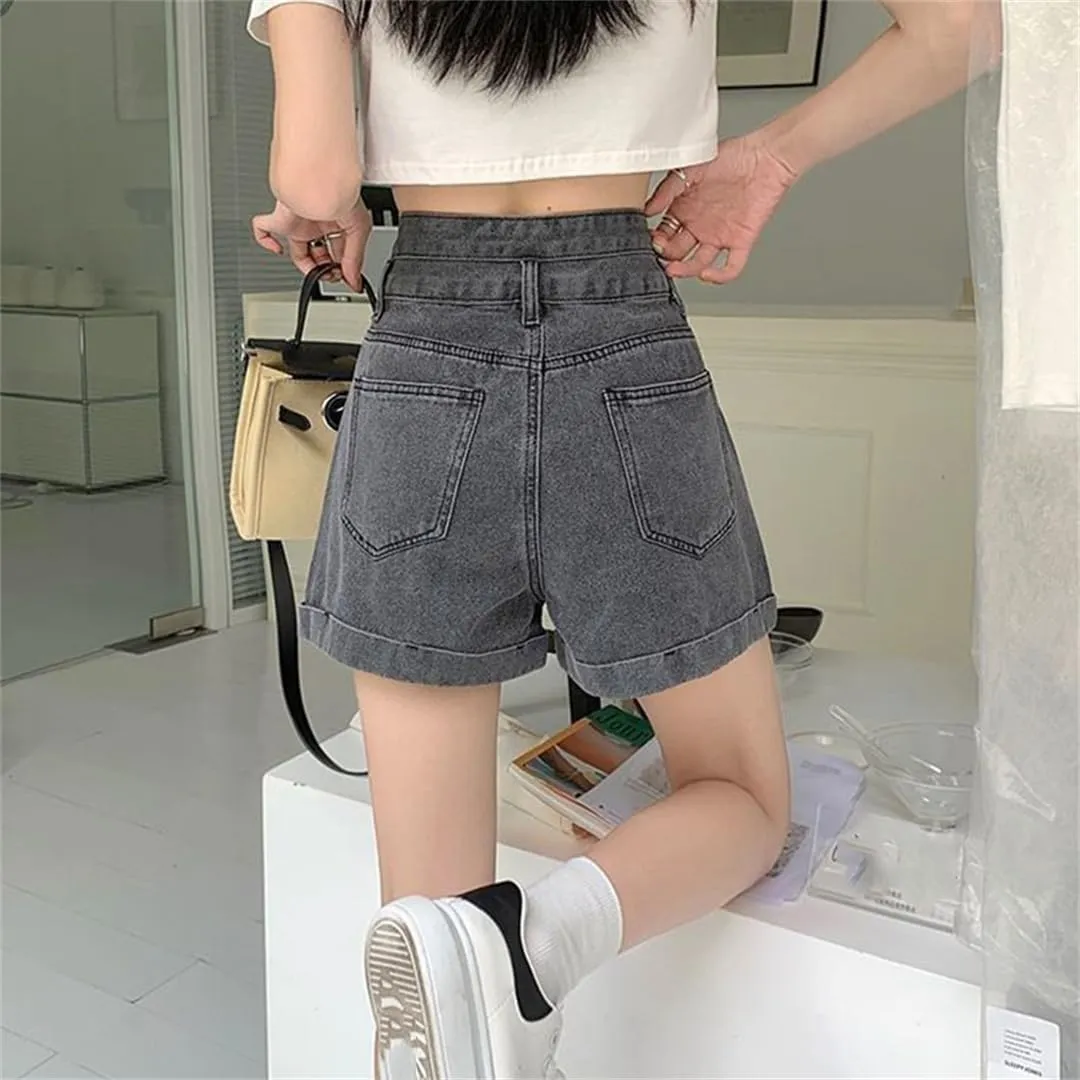 Summer Blue Denim Shorts for Women High Waisted All-Match Casual Loose Short
