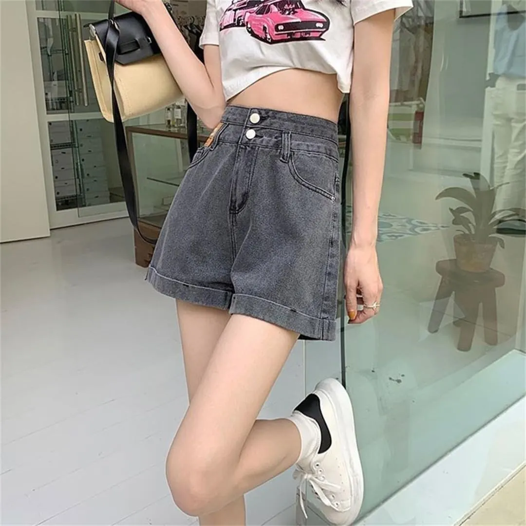 Summer Blue Denim Shorts for Women High Waisted All-Match Casual Loose Short