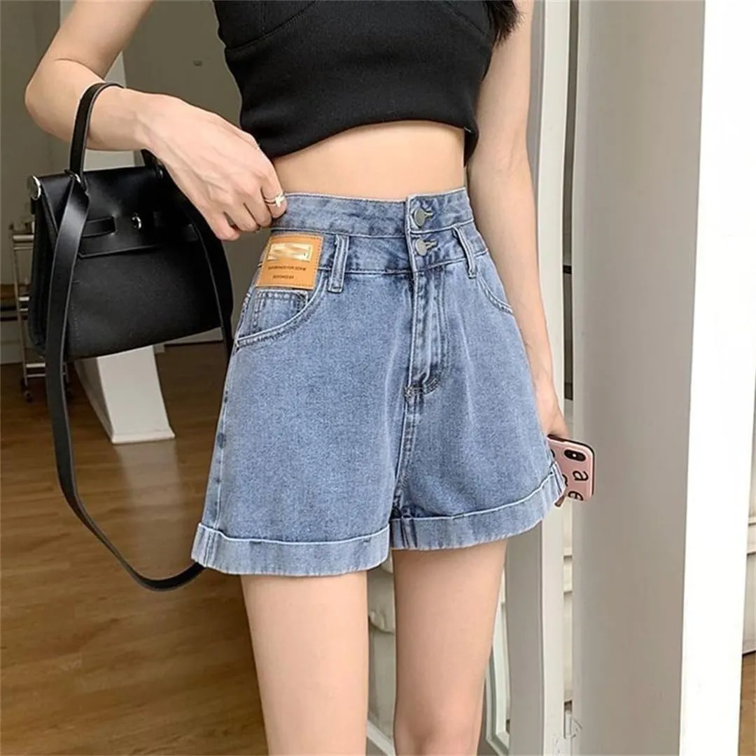 Summer Blue Denim Shorts for Women High Waisted All-Match Casual Loose Short