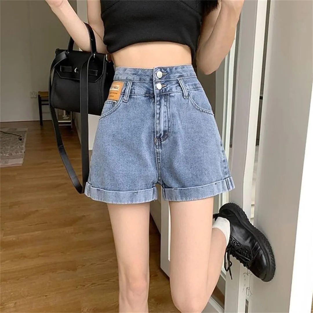 Summer Blue Denim Shorts for Women High Waisted All-Match Casual Loose Short