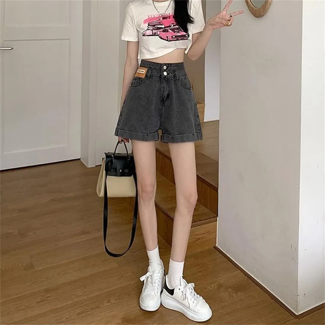 Summer Blue Denim Shorts for Women High Waisted All-Match Casual Loose Short
