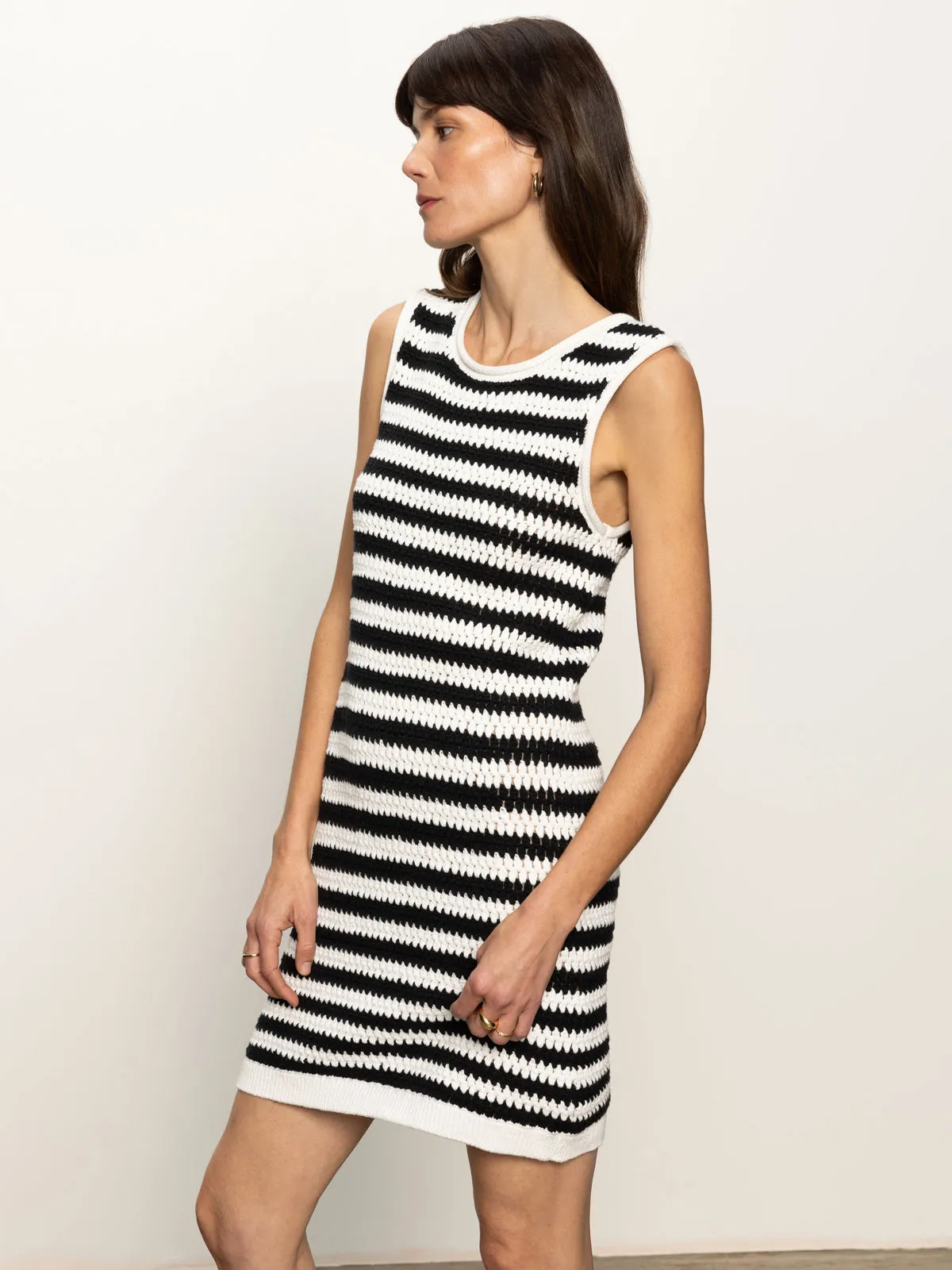 Summer Shell Dress Chalk Black Stripe Easy Match