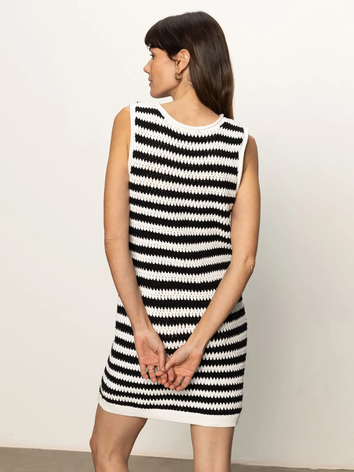 Sharp Look Luxe Comfort Summer Shell Dress Chalk Black Stripe