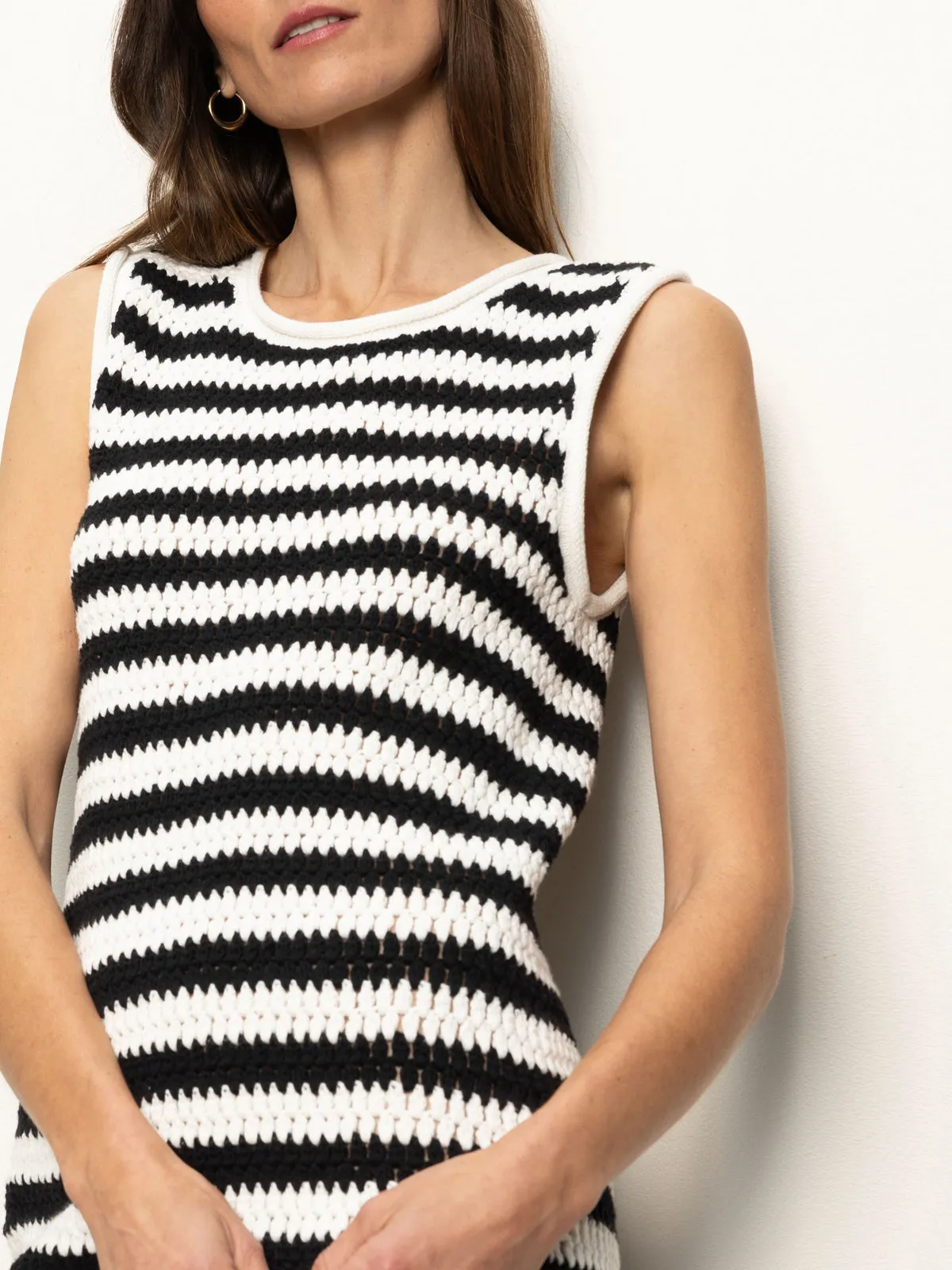 Summer Shell Dress Chalk Black Stripe Subtle Touch Layered-Look